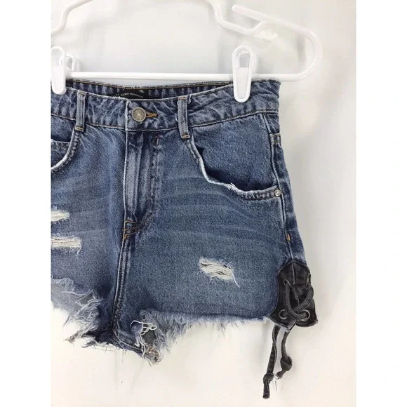 Zara Womens Size 4 Blue Denim Jean Cut Off Shorts Distressed - Picture 14 of 15